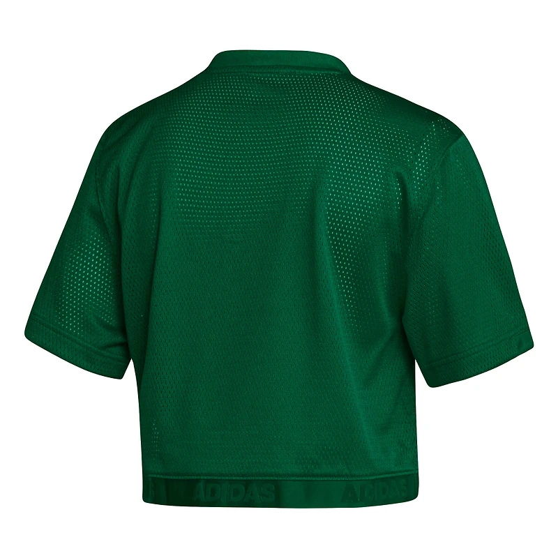 Women's adidas Green Miami Hurricanes Primegreen V-Neck Cropped Jersey