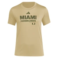 Women's adidas Tan Miami Hurricanes Salute to Service AEROREADY T-Shirt