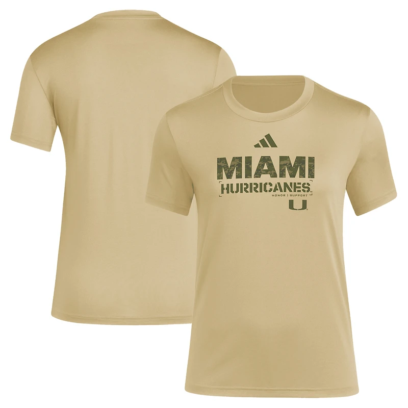 T-shirt adidas Tan Miami Hurricanes Salute to Service AEROREADY pour femme