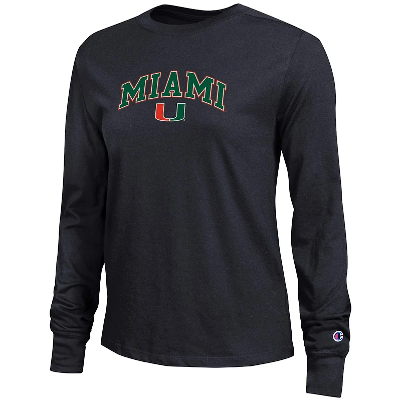 T-shirt à manches longues noir avec logo Arch Over des Miami Hurricanes pour femme