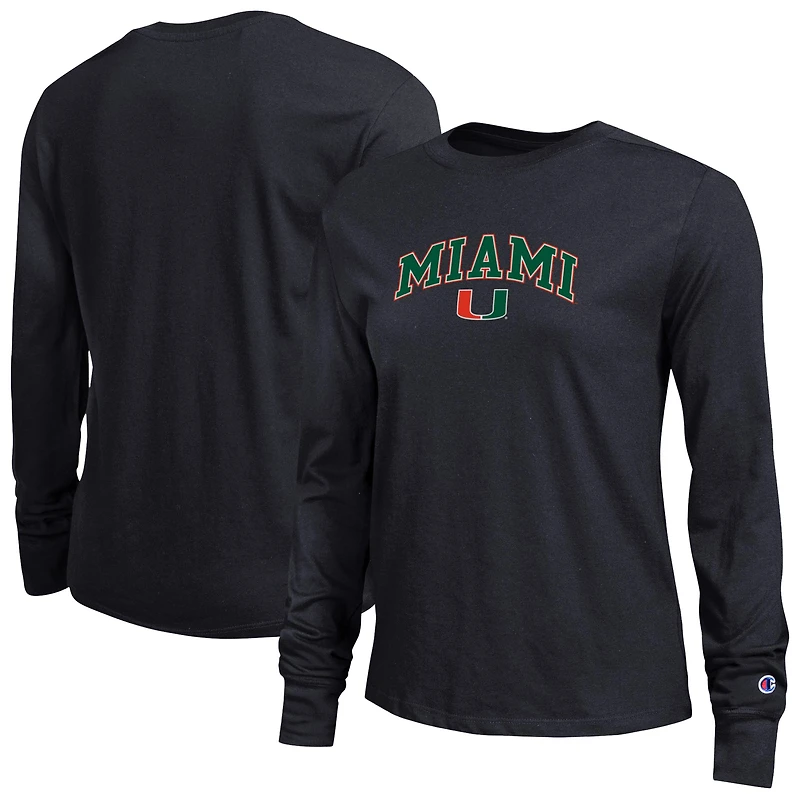Women's Champion Black Miami Hurricanes Arch Over Logo Long Sleeve T-Shirt