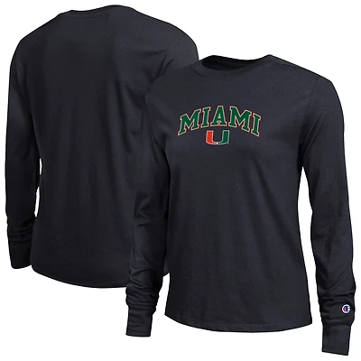 Women's Champion Black Miami Hurricanes Arch Over Logo Long Sleeve T-Shirt