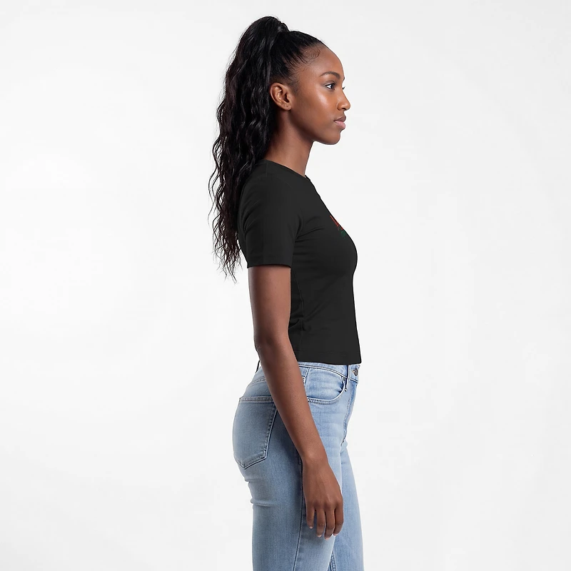 T-shirt ajusté noir Champion Miami Hurricanes pour femme, en tissu doux au toucher.