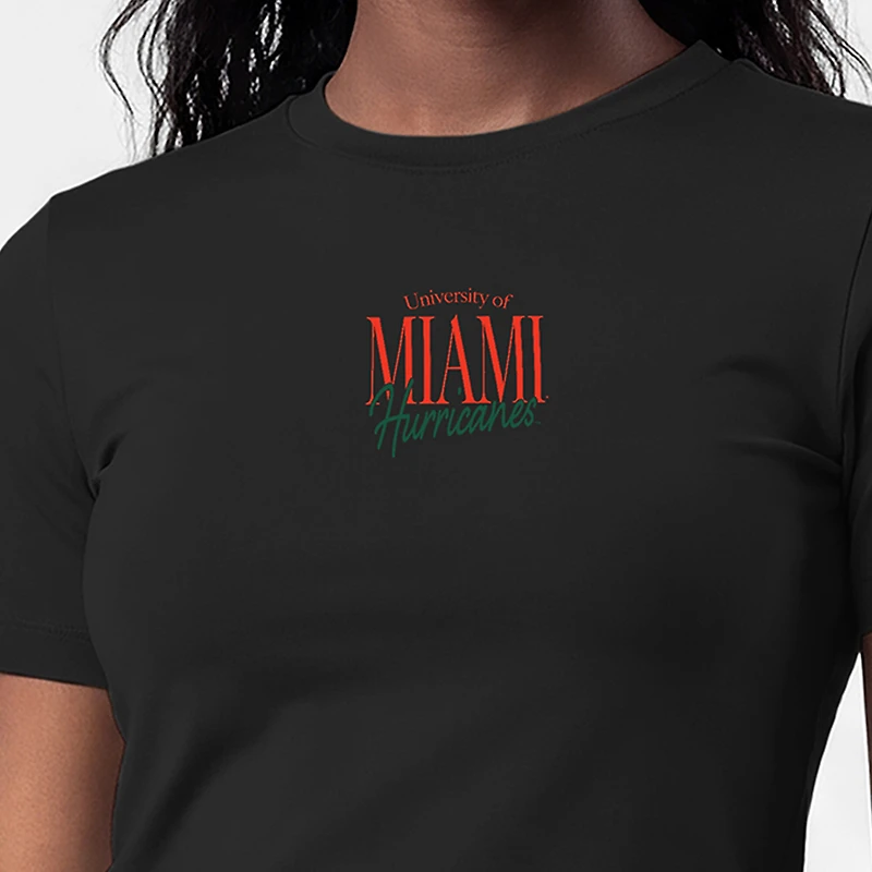 Women's Champion Black Miami Hurricanes Athletic Soft-Touch Fitted T-Shirt