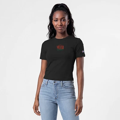 Women's Champion Black Miami Hurricanes Athletic Soft-Touch Fitted T-Shirt