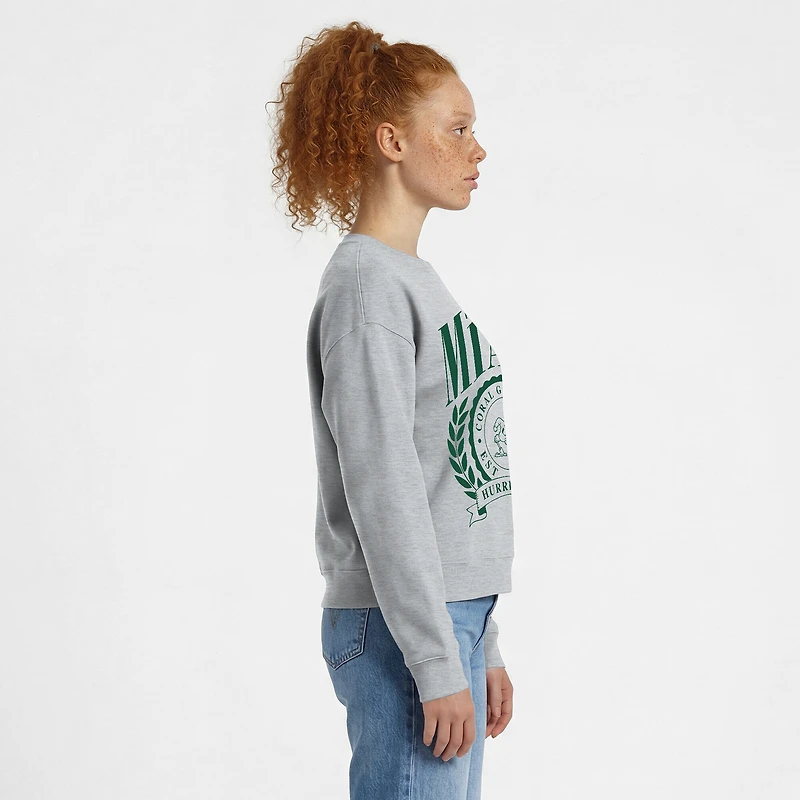 Women's Champion Heather Gray Miami Hurricanes Academic Crest Powerblend Crewneck Sweatshirt