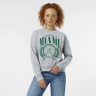Women's Champion  Heather Gray Miami Hurricanes Academic Crest Powerblend Crewneck Sweatshirt