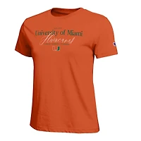 T-shirt de style vie Champion Orange Miami Hurricanes pour femmes