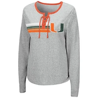 Women's Colosseum Heathered Gray Miami Hurricanes Sundial Tri-Blend Long Sleeve Lace-Up T-Shirt