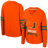 T-shirt à manches longues et col en V surdimensionné violet vieilli pour femme, motif orange Colosseum des Miami Hurricanes