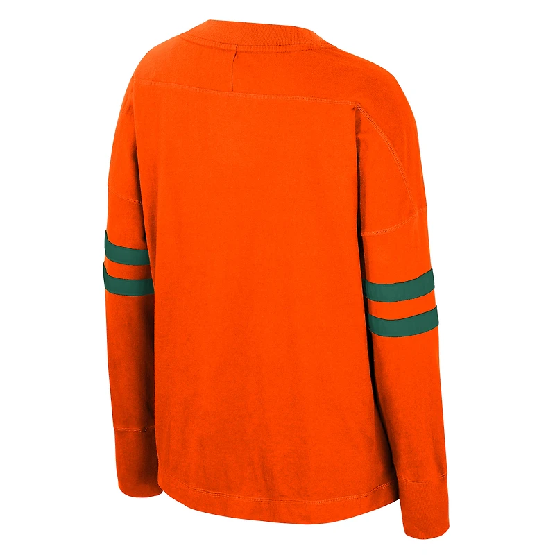 Women's Colosseum  Orange Miami Hurricanes Oversized Violet Distressed V-Neck Long Sleeve T-Shirt