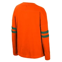 Women's Colosseum  Orange Miami Hurricanes Oversized Violet Distressed V-Neck Long Sleeve T-Shirt