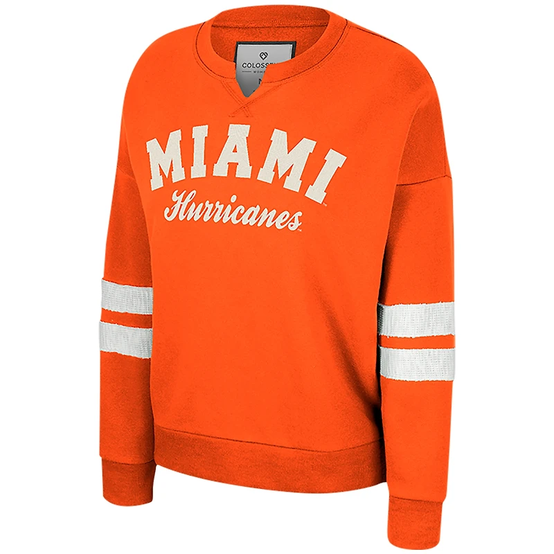 Women's Colosseum Orange Miami Hurricanes Perfect Date Notch Neck Pullover Sweatshirt