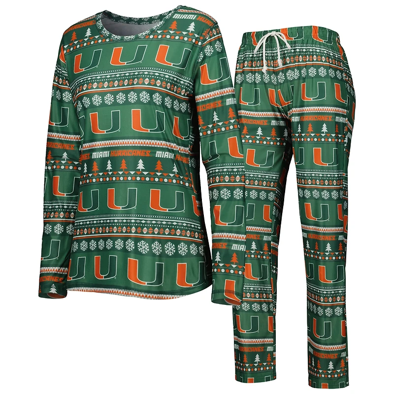 Ensemble de nuit pour femme Concepts Sport Green Miami Hurricanes Holiday, haut à manches longues et pantalon