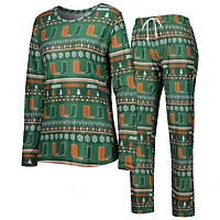 Ensemble de nuit pour femme Concepts Sport Green Miami Hurricanes Holiday, haut à manches longues et pantalon