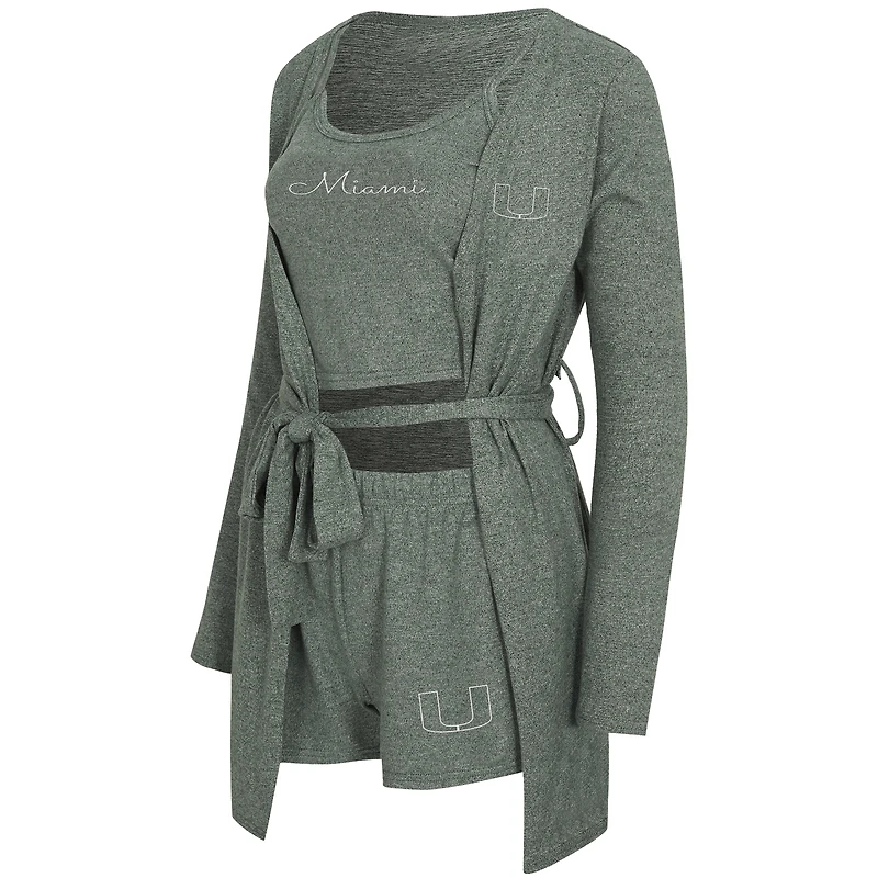 Women's Concepts Sport Green Miami Hurricanes Rigor Three-Piece Tank, Short & Robe Set