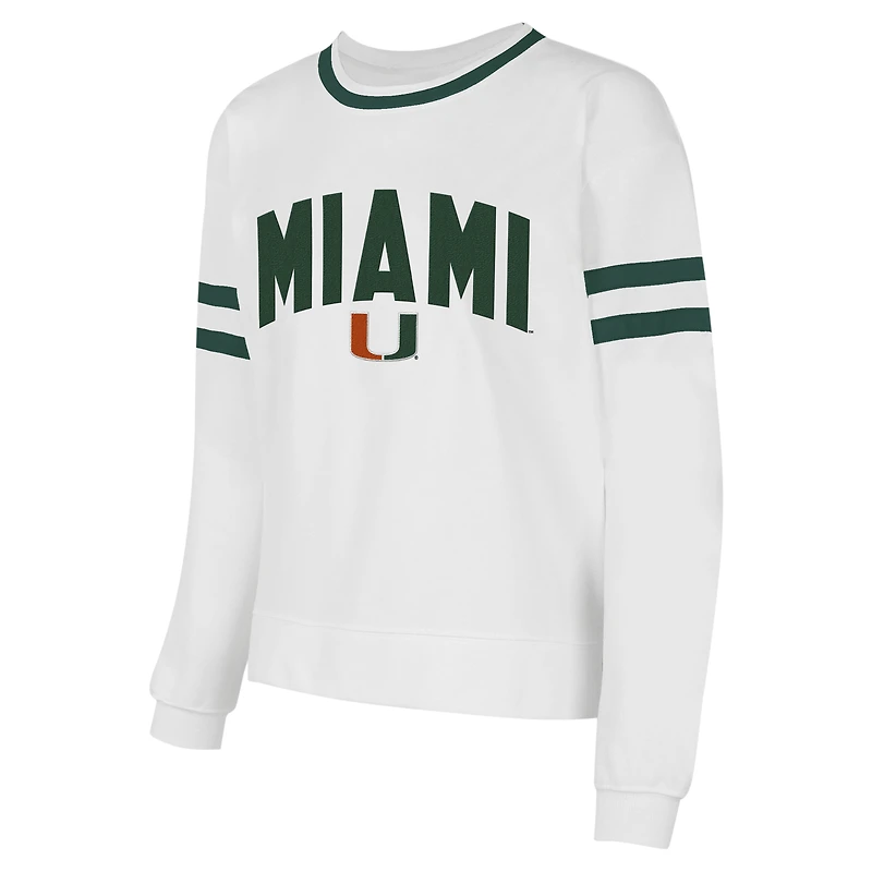 Women's Concepts Sport  White Miami Hurricanes Borough French Terry Arch Over Long Sleeve Top
