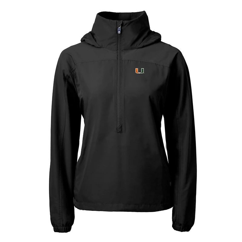 Women's Cutter & Buck  Black Miami Hurricanes Charter Eco Recycled Half-Zip Anorak Jacket