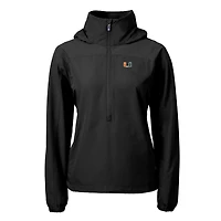 Women's Cutter & Buck  Black Miami Hurricanes Charter Eco Recycled Half-Zip Anorak Jacket