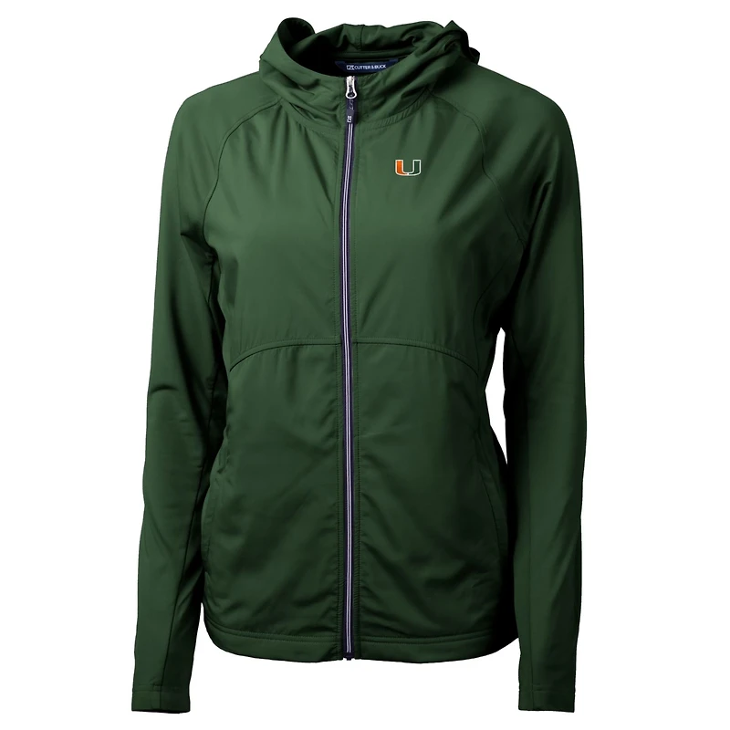 Women's Cutter & Buck Hunter Green Miami Hurricanes Adapt Eco Knit Full-Zip Hoodie