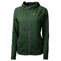 Women's Cutter & Buck Hunter Green Miami Hurricanes Adapt Eco Knit Full-Zip Hoodie