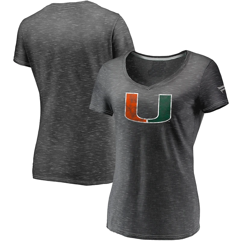 Women's Fanatics Charcoal Miami Hurricanes Primary Logo Space-Dye V-Neck T-Shirt