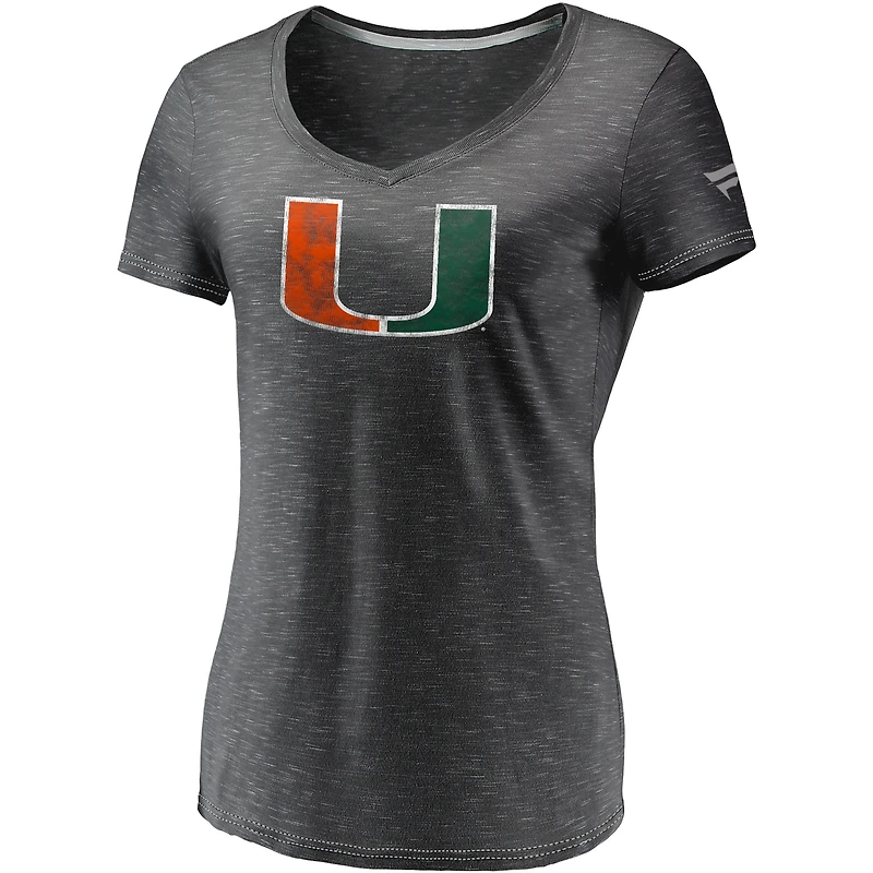Women's Fanatics Charcoal Miami Hurricanes Primary Logo Space-Dye V-Neck T-Shirt