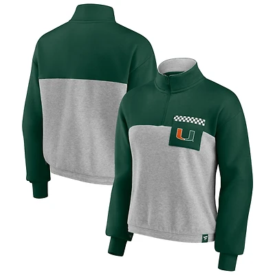 veste Fanatics pour femmes, vert/gris chiné, Miami Hurricanes Sideline to Sideline, à quart de zip color block