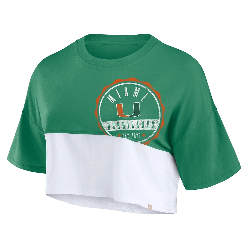 T-shirt court surdimensionné à blocs de couleurs vert/blanc pour femmes Fanatics Miami Hurricanes