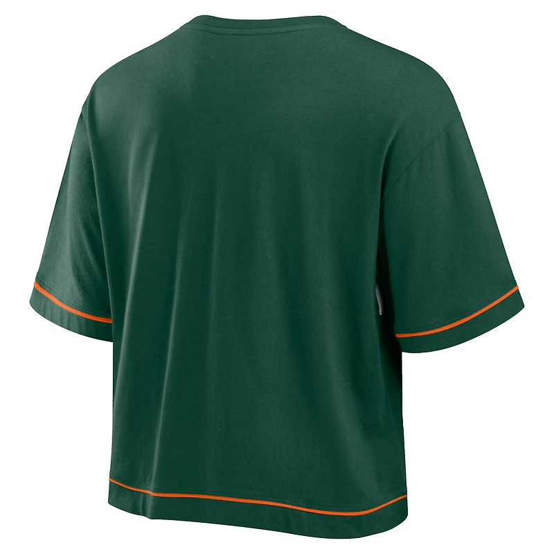 Women's Fanatics Green Miami Hurricanes Home Team Bold Fashion Modest V-Neck Cropped T-Shirt