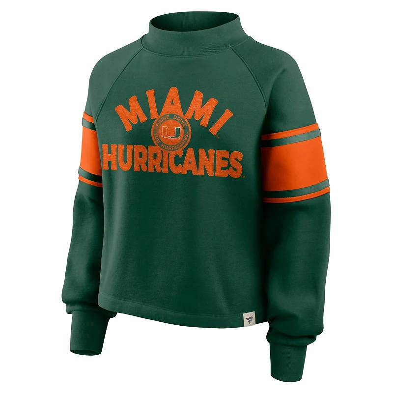 Women's Fanatics Green Miami Hurricanes Oversized Hometown Premium Punt Coverage Raglan Pullover Sweatshirt