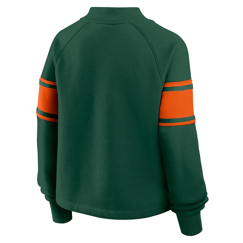 Women's Fanatics Green Miami Hurricanes Oversized Hometown Premium Punt Coverage Raglan Pullover Sweatshirt
