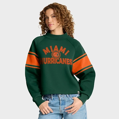 Women's Fanatics Green Miami Hurricanes Oversized Hometown Premium Punt Coverage Raglan Pullover Sweatshirt