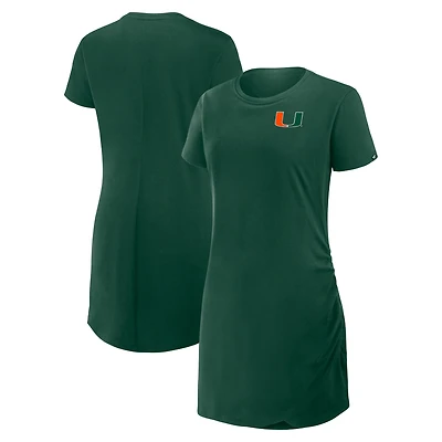 Robe t-shirt drapée froncée verte Fanatics pour femme des Miami Hurricanes
