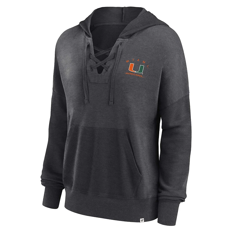 Sweat à capuche lacets Fanatics Heather Charcoal Miami Hurricanes Campus pour femmes