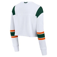 Haut court à manches longues et col en V pour femme Fanatics White Miami Hurricanes Training Camp