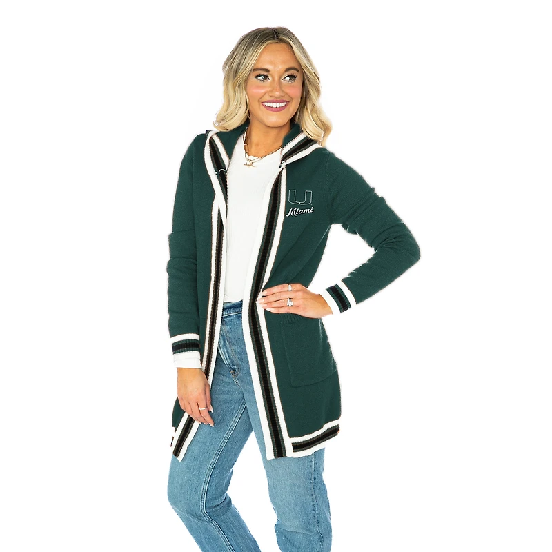 Women's Gameday Couture  Dark Green Miami Hurricanes Tri-Blend Rounded Stripe Cardigan