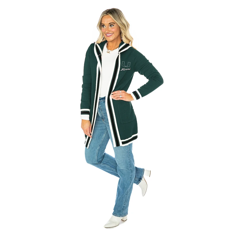 Women's Gameday Couture  Dark Green Miami Hurricanes Tri-Blend Rounded Stripe Cardigan