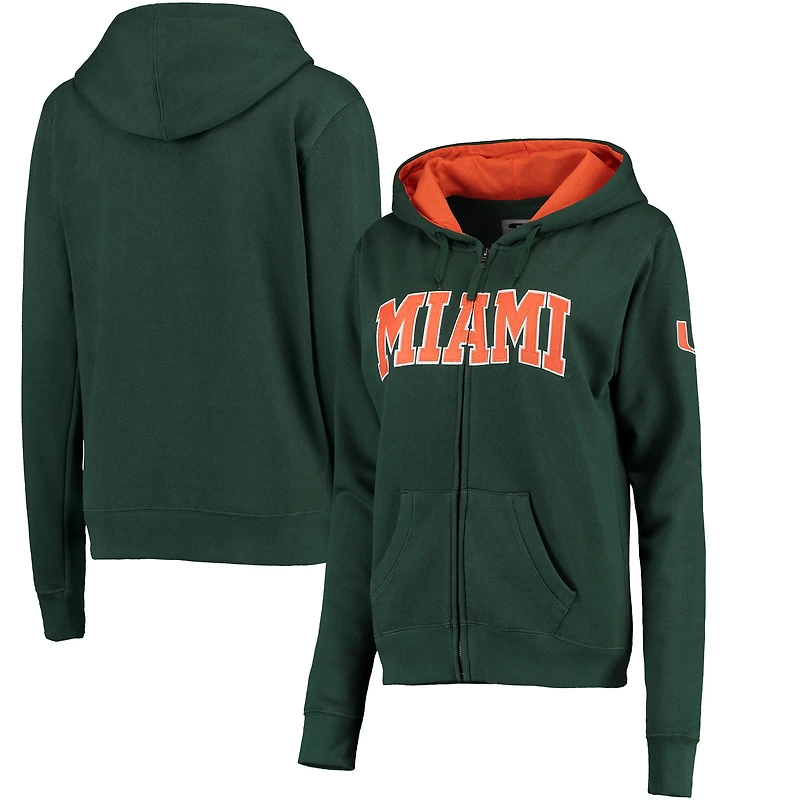 Women's Green Miami Hurricanes Arched Name Full Zip Hoodie