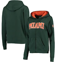 Women's Green Miami Hurricanes Arched Name Full Zip Hoodie