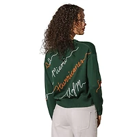 Women's Green Miami Hurricanes Love Note Embroidered Pullover Sweater