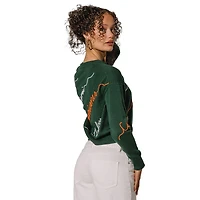 Pull brodé vert pour femme avec inscription « Love Note » des Hurricanes de Miami