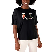 Women's Lusso  Black Miami Hurricanes Floral Crop Top
