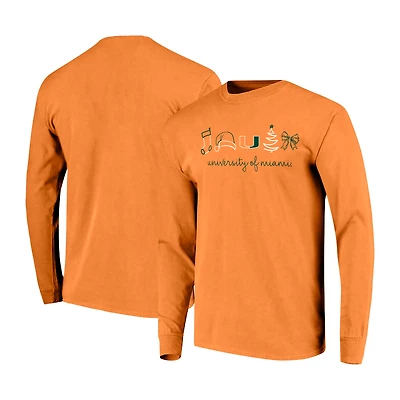 Women's  Orange Miami Hurricanes Christmas Elements Comfort Colors Long Sleeve T-Shirt