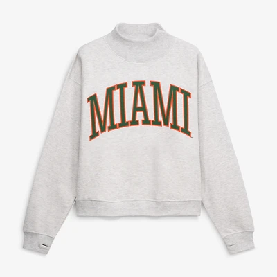 Women's Pressbox Ash Miami Hurricanes Oversized Nelson Mock Neck Sweatshirt