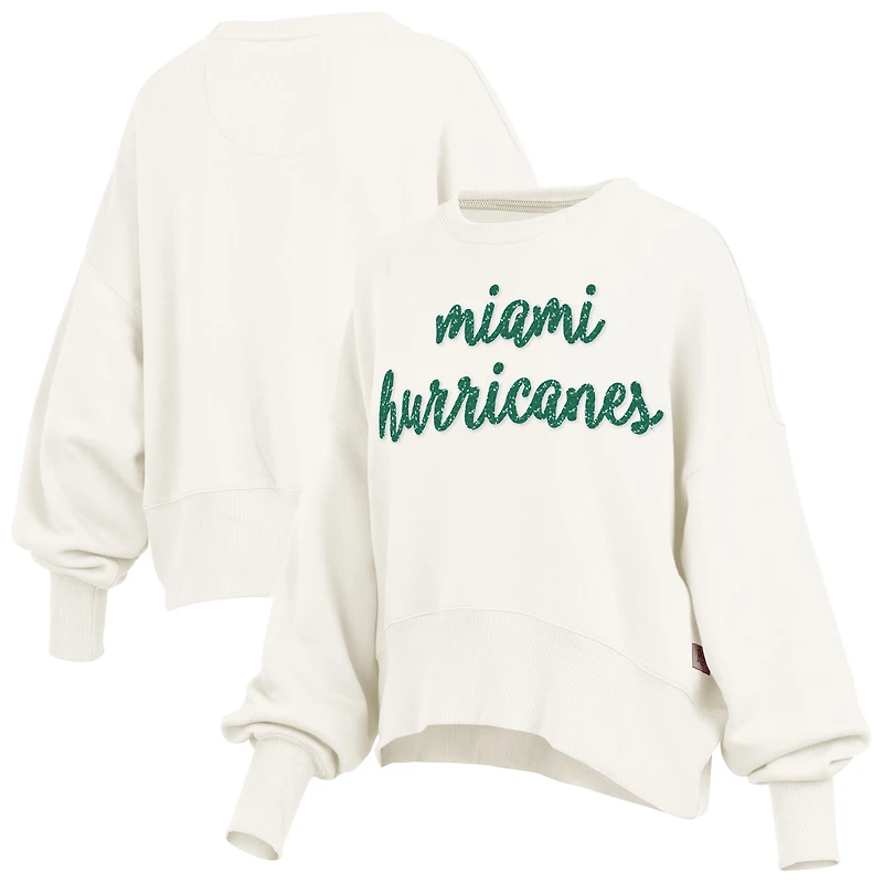 Women's Pressbox Cream Miami Hurricanes Oversized Chelsea Waist Length Pullover Sweatshirt