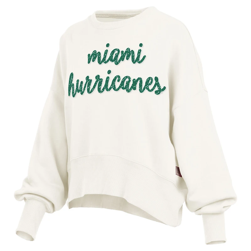 Women's Pressbox Cream Miami Hurricanes Oversized Chelsea Waist Length Pullover Sweatshirt