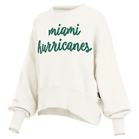 Women's Pressbox Cream Miami Hurricanes Oversized Chelsea Waist Length Pullover Sweatshirt