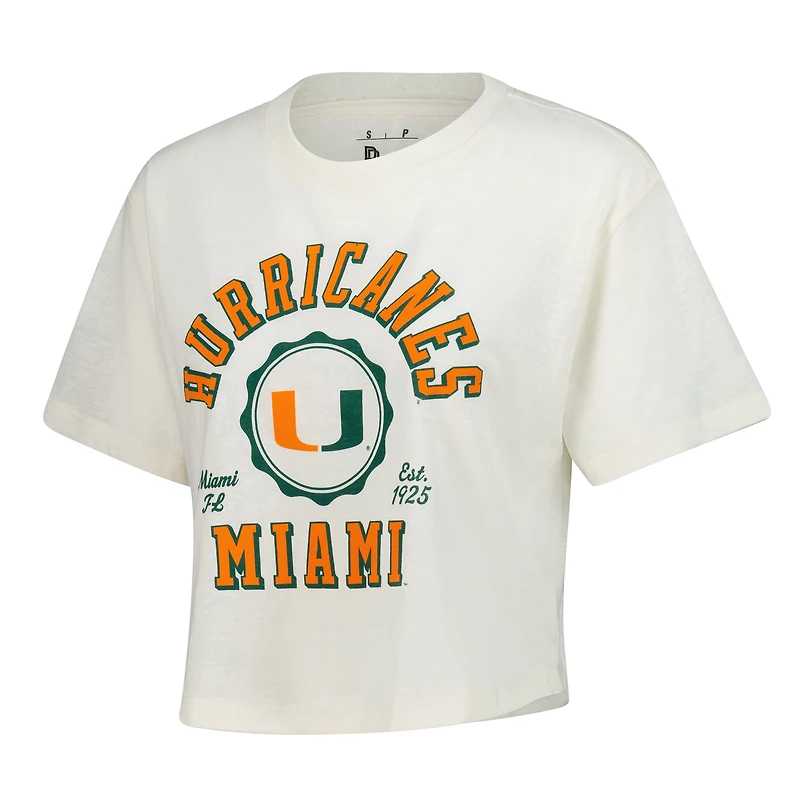 Women's Pressbox Cream Miami Hurricanes Tri-Blend Bishop Knobi Crop T-Shirt