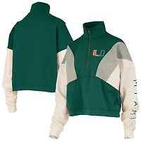 Women's Pressbox  Green Miami Hurricanes Ferrara Color Block Quarter-Zip Sweatshirt